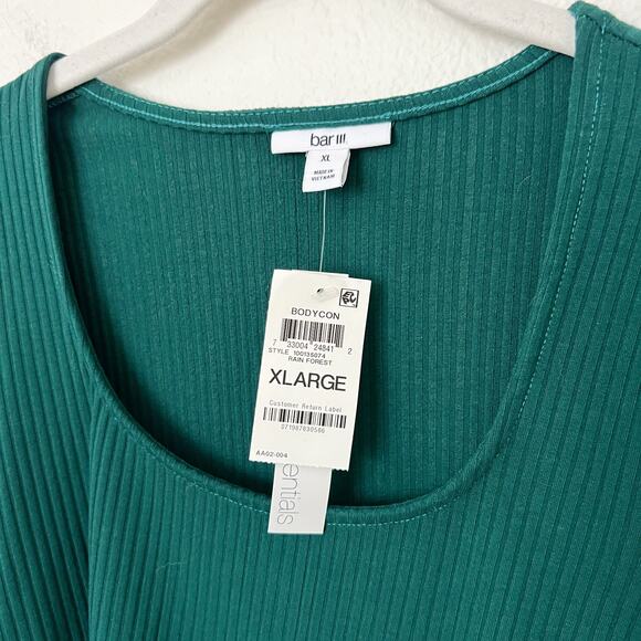 [Bar III] Forest Green Rib Knit Bodycon Scoop Neck Long Sleeve Shirt NWT Size XL - Picture 8 of 9